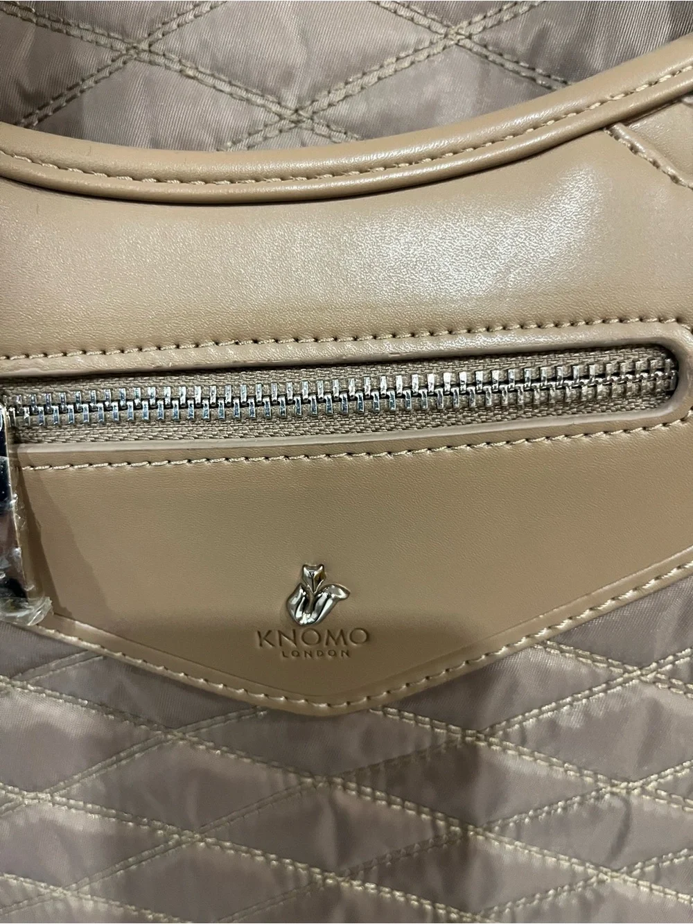 Quilted Travel Tote in Taupe with Tan Trim